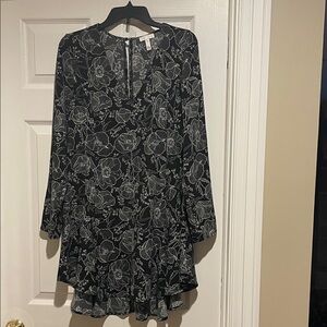 Nordstrom Black and White Floral Long Sleeve Dress